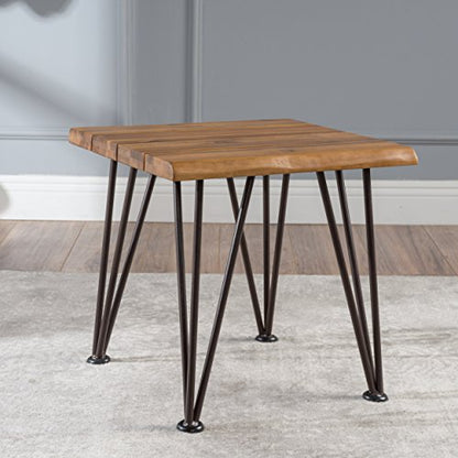 Christopher Knight Home Geania Indoor Industrial Acacia Wood Side Table, Teak Finish With Rustic Metal