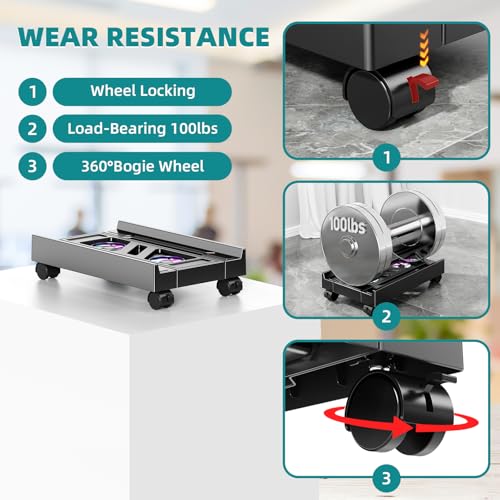 Adjustable CPU Holder with Cooling Fan and RGB Light,Mobile CPU Holder with 4 Rolling Casters, Under Desk Computer Tower Stand PC Floor Cart PC Riser for Office, Home (with Fan) - color: With Fan