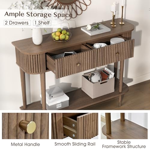 JOINICE 43" Entryway Table with Drawers,Fluted Console Table with Storage Shelf,Narrow Sofa Table for Living Room,Hallway,Foyer,Walnut - color: Walnut