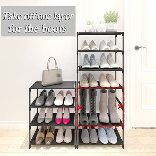 4-Tier Small Shoe Rack Space Saving Shoe Shelf Storage Organizer for Entryway Hallway Closet Bathroom Garage,Stackable Shoe Stand(Black) - size: 4-Black(17.5W")