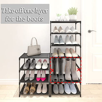 4-Tier Small Shoe Rack Space Saving Shoe Shelf Storage Organizer for Entryway Hallway Closet Bathroom Garage,Stackable Shoe Stand(Black) - size: 4-Black(17.5W")