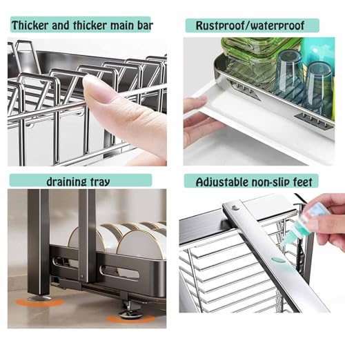 Foldable Dish Rack,Stainless Steel Drain Rack,9.83 * 16.54 * 24IN | 3 Tier Dish Drying Rack,Rustproof Dish Drainer for Kitchen Countertop with Drain Tray,Silver