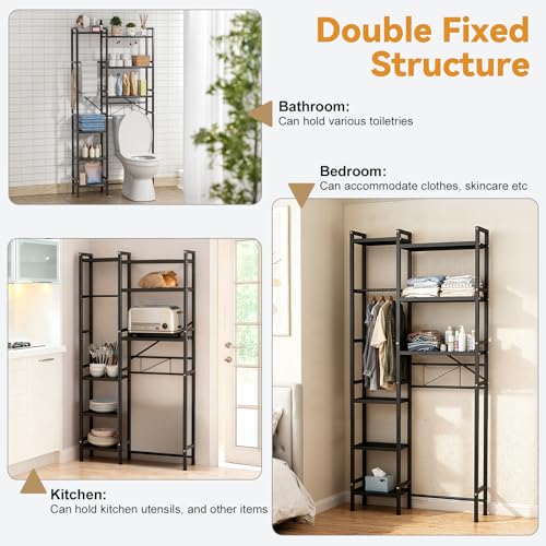 1 Set Over The Toilet Storage, 3-Tier Bathroom Laundry Storage Rack Space-Saving Organizer Household Supplies (Black-M) - color: Black-m
