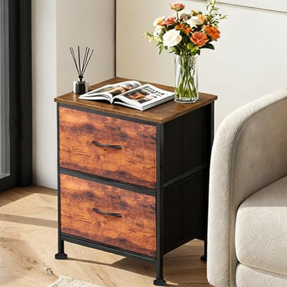 Nightstand with 2 Drawers, Beside End Table with Wooden Top, Fabric Small Dresser Night Stand for Bedroom, Small Space Side Table, Entryway, Closet, College Dorm - color: Brown