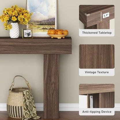 knoworld 63 Inch Long Console Table for Entryway, Farmhouse Wood Rectangular Sofa Table Behind Couch Table, Narrow Entryway Table for Living Room, Entrance, Hallway, Foyer, Easy Assembly (Brown) - color: Brown