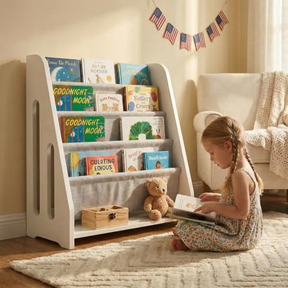Perugina Wood Kids Bookshelf 5Tier(White) | DutchDesign Montessori Nursery Toddler Baby Book Shelf kidsroom - color: Milkywhite
