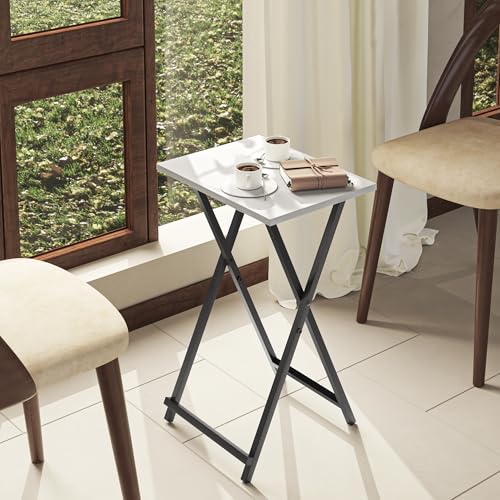 Acovy Foldable TV Trays, Small Folding Table, TV Trays Set of 2, TV Dinner Tray, Side Table for Bed, Couch, Portable Easy to Move, White - color: White-2pcs