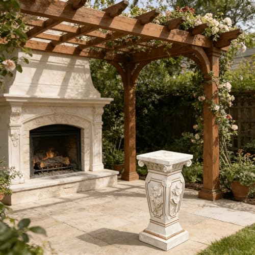 European Style Floral Carved Roman Column Pedestal - Resin Decorative Pillar Stand, Indoor / Outdoor Elegant Display Table for Garden, Courtyard, Statues & Home Ornaments(22.05" H x 9.06" W )
