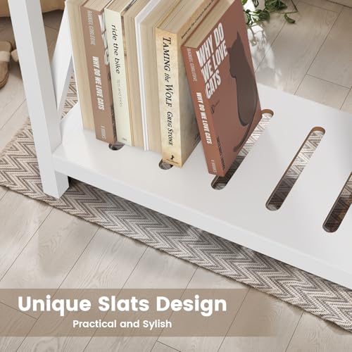 Hadulcet Farmhouse End Tables Living Room Set of 2, Narrow Side Table with Charging Station, Slim Nightstand for Small Space, Skinny Bedside Table, Sofa Side Table with Storage Shelf, White & Brown - color: White & Warm Brown