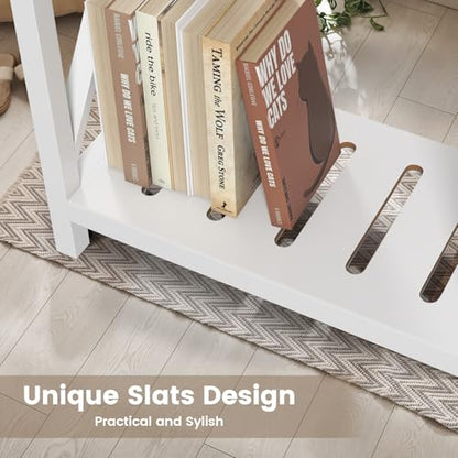 Hadulcet Farmhouse End Tables Living Room Set of 2, Narrow Side Table with Charging Station, Slim Nightstand for Small Space, Skinny Bedside Table, Sofa Side Table with Storage Shelf, White & Brown - color: White & Warm Brown