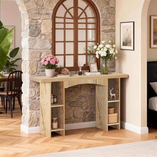 Sonharlar 55 Inch Entryway Table Single-Shelf Cabinet, 1.6 Inch Thick Desktop Wooden Console Table with Socket Farmhouse Sofa Table for Entrance, Hallway, Living Room,Behind Couch(Natural Brown) - color: Natural Brown, size: 55IN 1T
