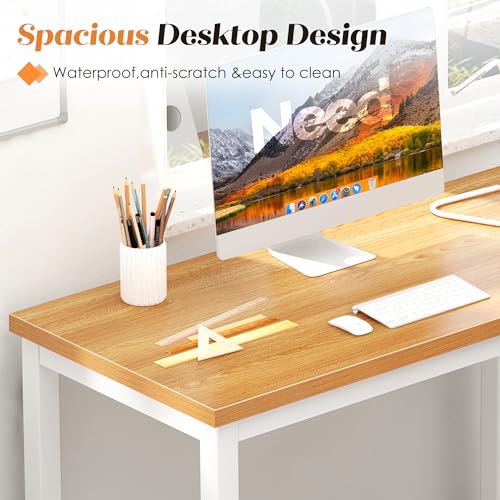 Need Office Computer Desk - 47 Inches Modern Simple Heavy Duty Working Study Table,Modern Simple Style PC Writing Table,Home Office Writing Small Desk Perfect for Training/Card/Meeting Teak&White - color: Teak & White Frame