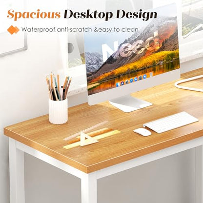 Need Office Computer Desk - 47 Inches Modern Simple Heavy Duty Working Study Table,Modern Simple Style PC Writing Table,Home Office Writing Small Desk Perfect for Training/Card/Meeting Teak&White - color: Teak & White Frame