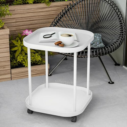 Side Table with Wheels, End Table Living Room Plastic Mobile Sofa Side Table Small Night Stand Bedroom Matte White - color: White, size: 1 Pack