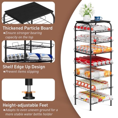 Vrisa Water Bottle Organizer 7 Tier Free Standing Water Bottle Holder Stand with Storage Shelves Beverage Drink Soda Can Rack Dispenser Metal Storage Shelf for Kitchen Pantry Party Office, Black - size: 7-Tier