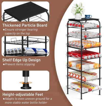 Vrisa Water Bottle Organizer 7 Tier Free Standing Water Bottle Holder Stand with Storage Shelves Beverage Drink Soda Can Rack Dispenser Metal Storage Shelf for Kitchen Pantry Party Office, Black - size: 7-Tier