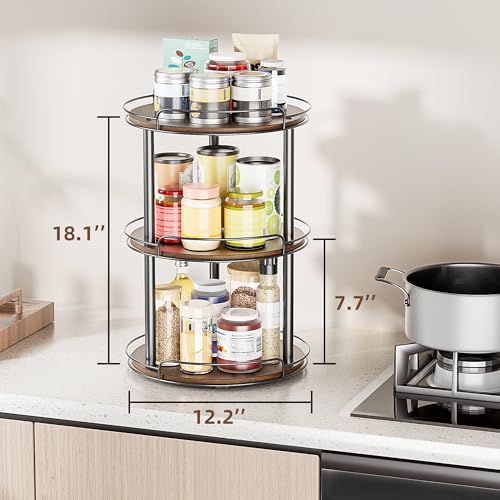 LAMU 12'' Wood Lazy Susan Turntable Organizer for Cabinet, 3 Tier Lazy Susan Spice Rack Organizer for Kitchen, Wood Turntable for Table Top, Countertop, Pantry, Bathroom - size: 12 inches 3 Tier