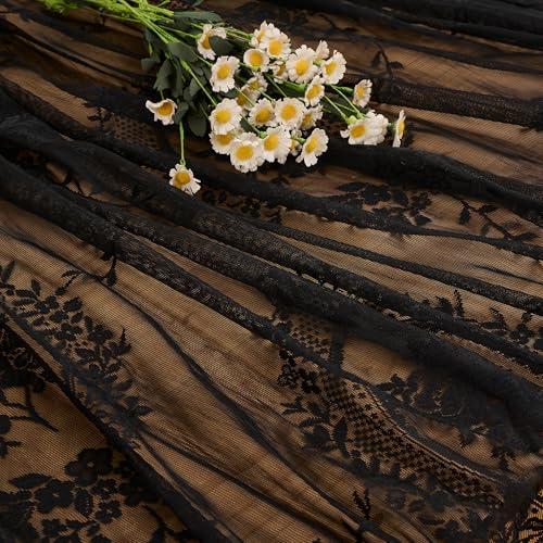Floral Embroidered Lace Tablecloth Table Cover (Black, 95”x55”, Rectangular) - color: Black, size: 95" x 55" (Rectangular)