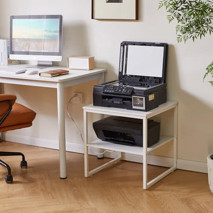 Aibiju Living Room Large Side Table, End Table with Charging Station, Refrigerator Stand Printer Table with Adjustable Shelves, Office Square Coffee Table with USB Ports White YD-TM153WD - color: White, style: With Charging Station