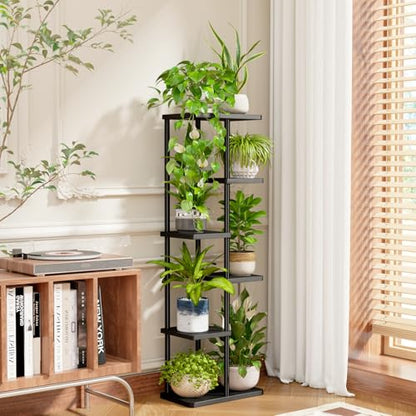 Bamworld Tall Plant Stand Indoor, 6 Tier Metal Plant Shelf for Multiple Plants, Tiered Flower Pot Stands for Patio Garden Balcony Living Room Bedroom, Black | Tiered indoor shelf displays multiple plants in living rooms, bedrooms, balconies, patios, or ga