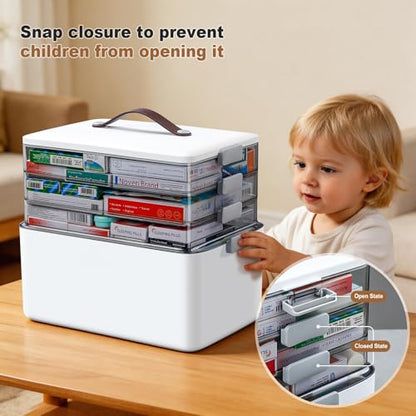 MOPUP 4-Tier Medicine Craft,Sewing,Art,Organizer Storage,Portable Latch Bin with Lid and Leather Handle,Pill Bottle, First Aid,Multipurpose Organizer with Removable Tray,A Household Essential - size: XL– 4-Tier