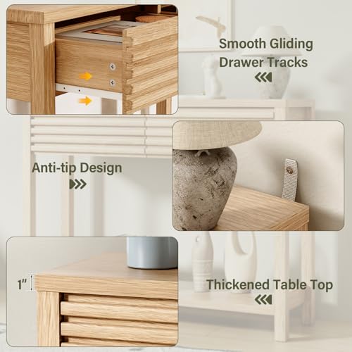 EAG 40" Fluted Console Table with 2 Drawers, Modern Wood 2 Tier Entryway Table with Storage Shelf, Narrow Sofa Tables Behind Couch for Entrance Foyer, Hallway, Living Room, Natural - color: Natural
