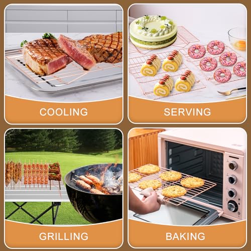 Cooling Rack for Baking 3 Tiers, 16" x 10" Cookie Cooling Wire Rack Stackable Collapsible Nonstick, Stainless Steel Baking Cooking Cooling Racks with Optimum Air Flow, Rose Gold - color: Rose Gold, size: 16"x10"-3Tier