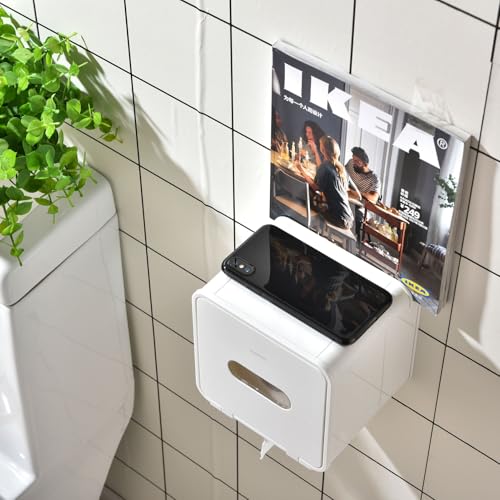 simpletome Toilet Paper Holder Wall Mount with Shelf Waterproof Adhesive or Drilling Install (White, ABS Plastic) - color: White, size: ABS Plastic