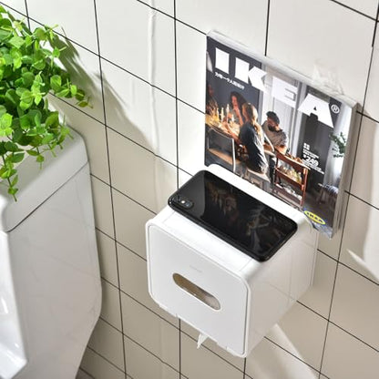 simpletome Toilet Paper Holder Wall Mount with Shelf Waterproof Adhesive or Drilling Install (White, ABS Plastic) - color: White, size: ABS Plastic