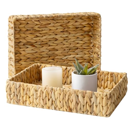 StorageWorks Large Water Hyacinth Tray for Bathroom, Wicker Storage Basket for Shelves, Handwoven Natural Hyacinth Baskets for Organizing, 2-Pack - color: Natural(Water Hyacinth), size: 15 ¾"L x 11 ¼"W x 3 ½"H