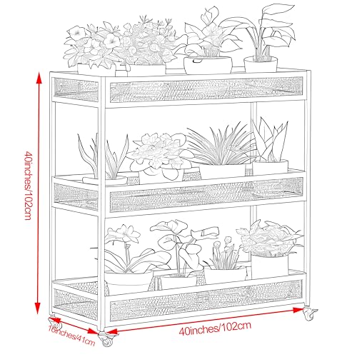 Heavy-Duty Plant Stand Outdoor Aluminum with Wheels | Waterproof Rust-Resistant Metal Plant Rack, High Capacity Moving Garden Cart for Patio Garden Balcony