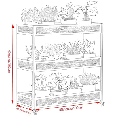 Heavy-Duty Plant Stand Outdoor Aluminum with Wheels | Waterproof Rust-Resistant Metal Plant Rack, High Capacity Moving Garden Cart for Patio Garden Balcony