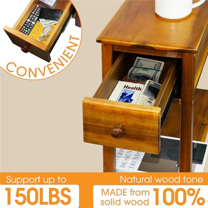 ENKEZI Narrow End Table with Drawer and Shelf – Slim Side Table for Small Spaces, Nightstand for Bedroom or Living Room, Small Bedside Table (Top Drawer) - style: Top Drawer