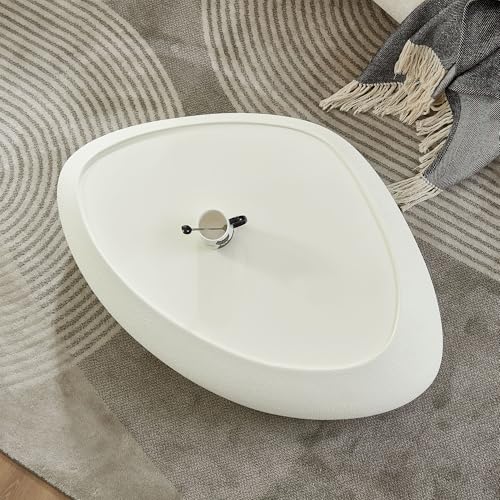47" Modern Coffee Table Faux Stone Coffee Table Unique Rock Center Tables Round Edge Design Accent Tables for Living Room Office Apartment No Assembly,Fiberglass, Cream White - color: Fiberglass Oval-white