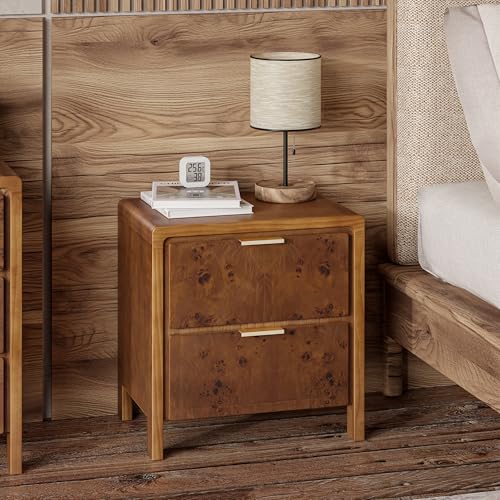 COZAYH Farmhouse Nightstand with 2 Drawer, Distressed Wood Rustic Accent Bedside Table, Burl Finish Side Table for Bedroom, Entryway, Fully Assembled, Brown - color: Dark Brown, size: 2 Drawer-No USB