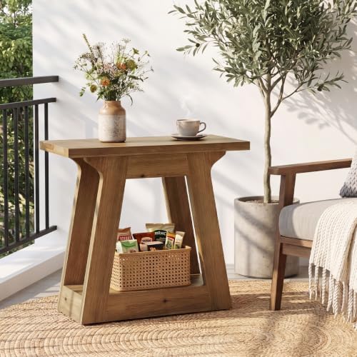 Solid Wood End Table, 23.6" Rustic Narrow Side Table for Living Room, Farmhouse Nightstand for Bedroom,Small Spaces, Brown