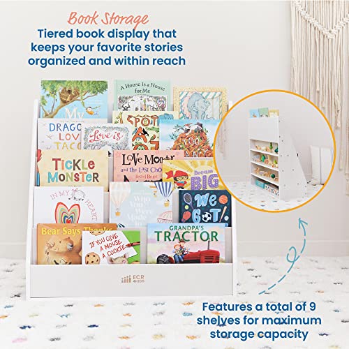 ECR4Kids Streamline Double-Sided Book Display, Classroom Bookshelf, White Wash | Independent book browsing, 5 deep shelves, 4 rear shelves for extra storage, durable birch, GREENGUARD Gold Certified - color: White Wash