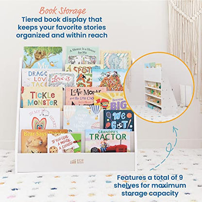 ECR4Kids Streamline Double-Sided Book Display, Classroom Bookshelf, White Wash | Independent book browsing, 5 deep shelves, 4 rear shelves for extra storage, durable birch, GREENGUARD Gold Certified - color: White Wash