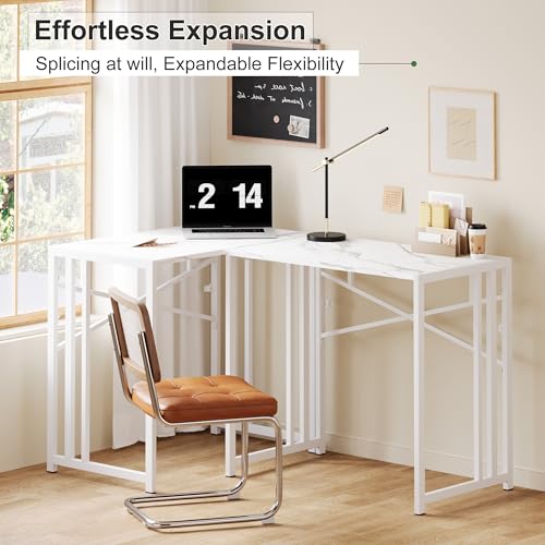 Lutown-Teen 35 inch Folding Small Desk, Writing Gaming Computer Camping Desk for Small Spaces, No Assembly Required Home Office Table, White Marble - color: White Marble, size: 35 Inch