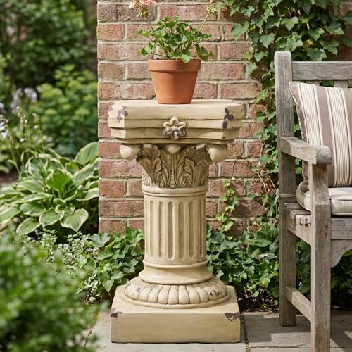 Christopher Knight Home 16.73" H Corinthian Pedestal Plant Stand, Decorative MGO Composite Side Table for Indoor Outdoor Entryway Garden Living Room Patio, Antique Yellow
