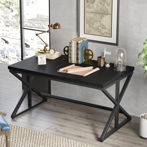 Black Office Desk, Modern Wooden Metal Computer Desk in Office 47 Inch | Simple Study Work Table for Student Executive, Spacious Writing Gaming Table for Home Bedroom Living Room - color: Black Oak, size: 47 Inch