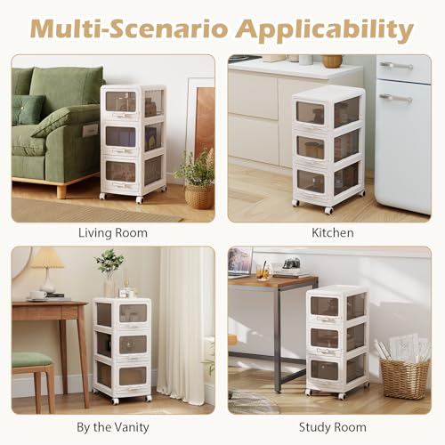 Giantex 3-Tier Rolling Storage Cart, Utility Cart with 3 Drawers & Lockable Wheels for School Art Craft Supplies, Plastic Organizer and Storage for Kitchen and Home Office - size: 3-Tier