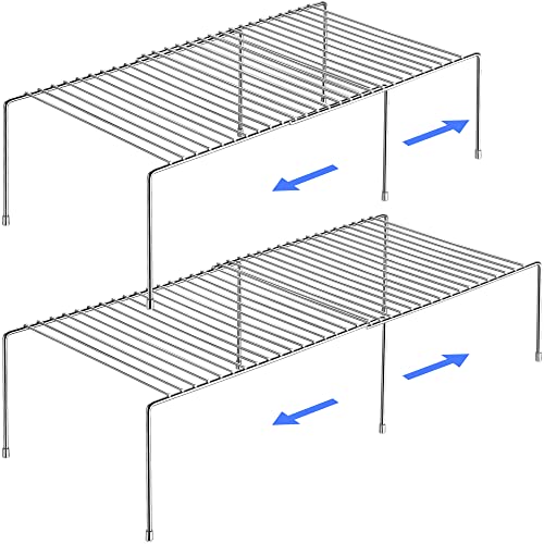 Tomorotec Stainless Steel Expandable Kitchen Storage Organizer Spice Rack Cabinet Organization Heavy-Duty Rustproof Shelf, Adjustable Durable Rack Space Saving Countertop Drawer Cabinet Pantry (2) - color: Silver-2 Pcs