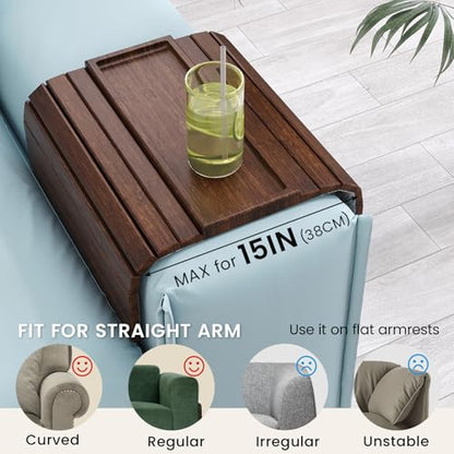 Sofa Arm Tray,Bamboo Folding Couch Arm Tray,Sofa Armrest Tray with Anti-Slip Pad for Drinks,Snacks,Phone,Remote Control（Brown） - color: Brown