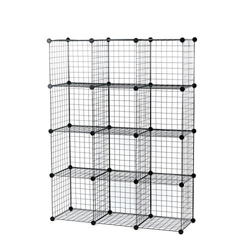 UNICOO® 14x14 Inch Multi Use DIY Bookcase & Shelf | Closet Organizers and Storage Cabinet - 12 Cube Wire Grid Organizer, Wardrobe Closet Organizer, Storage Shelves for Bedroom (12-Black Wire) - size: 12 Cube