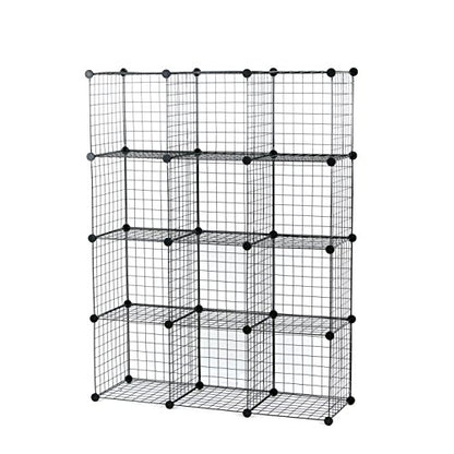 UNICOO® 14x14 Inch Multi Use DIY Bookcase & Shelf | Closet Organizers and Storage Cabinet - 12 Cube Wire Grid Organizer, Wardrobe Closet Organizer, Storage Shelves for Bedroom (12-Black Wire) - size: 12 Cube