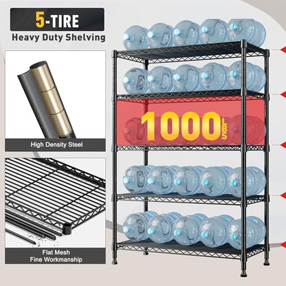 REIBII 31.5" W 5-Tier Storage Shelves, 1000 lbs, Adjustable, for Pantry | Split into multiple shelves, Leveling feet+anti-tip, Rust-proof, 15.7"Dx71"H, Tool-free assembly, For garage, kitchen,pantry - size: 5 Tier-15.7"D x 31.5"W x 71"H