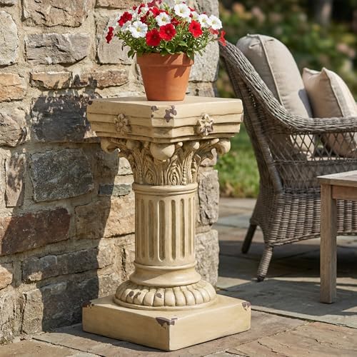 Merax 16.73" H Corinthian Pedestal Plant Stand, MGO Decorative Pedestal Side Table for Indoor Outdoor Entryway Garden Home, Antique Yellow, No Assembly Needed - color: Antique Yellow, size: 16.73''