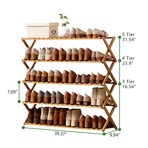 Choclaif Free Standing Shoe Racks for Closet, Shoe Shelf Bamboo Shoe Rack for Bedroom, Entryway Hallway Closet Living Room Organizer（5 Tier） - size: 5 Tier