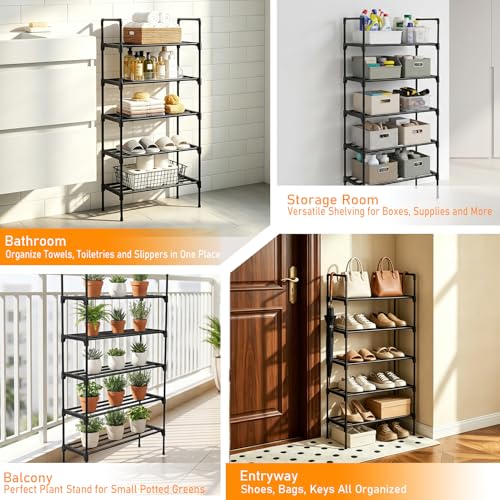 PureBox Shoe Rack, 5-Tier Shoe Storage Organizer – Holds 9-12 Pairs of Shoes, Tool-Free Assembly, Steel Frame, Space-Saving for Entryway, Closet，Living Room, Balcony, Black (17.1" x 10.2" x 36.8")